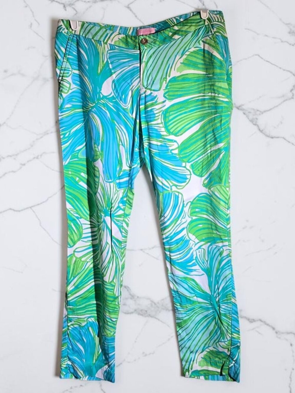 Lilly Pulitzer Kelly Ankle Pants Chinos with Gold Detailing Size 10 in GUC